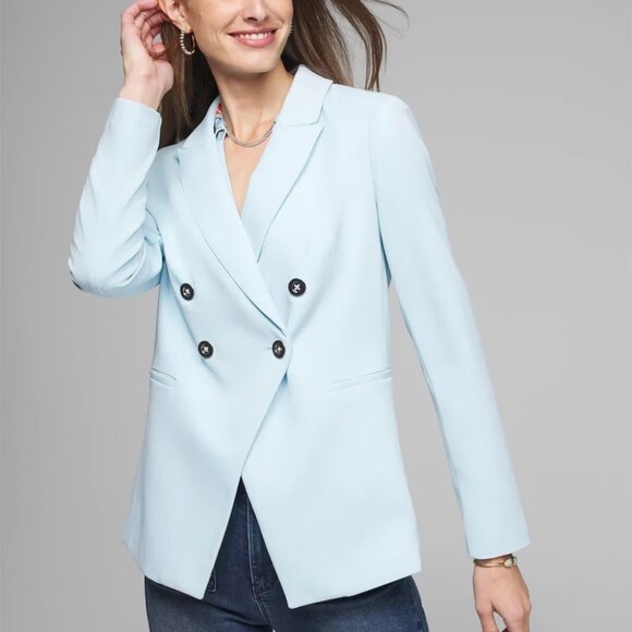 WHBM * WASHABLE! * Outlet Double Breasted Blazer Icy Dream Blue 8 10 - Picture 1 of 7